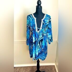 BALI Club Blue Green Deep V Neck Studded Coverup Dress Size M
